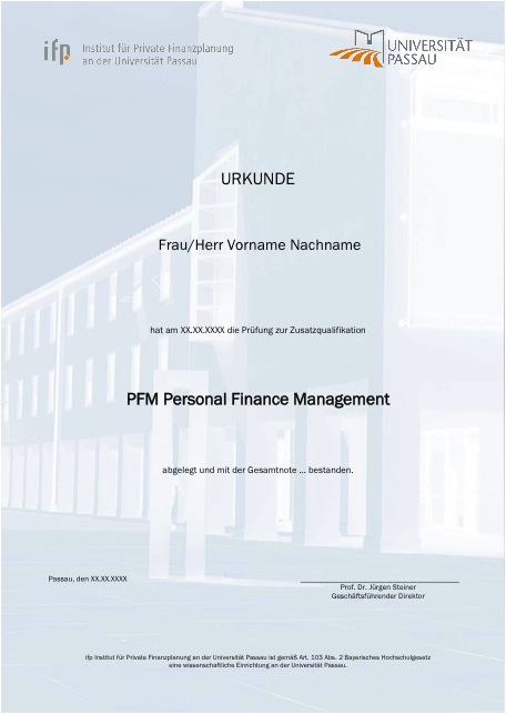 Urkundes: Zusatzqualifikation  PFM Personal Finance Management