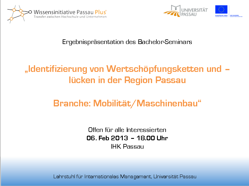 Plakat Abschlusspräsentation Wertschöpfungskette Mobilität Maschinenbau