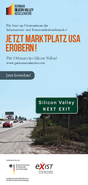 Flyer zur German Silicon Valley Accelerator Ausschreibung 2013