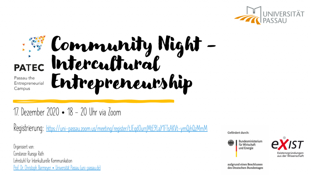 Flyer Virtual Community Night - Intercultural Entrepreneurship