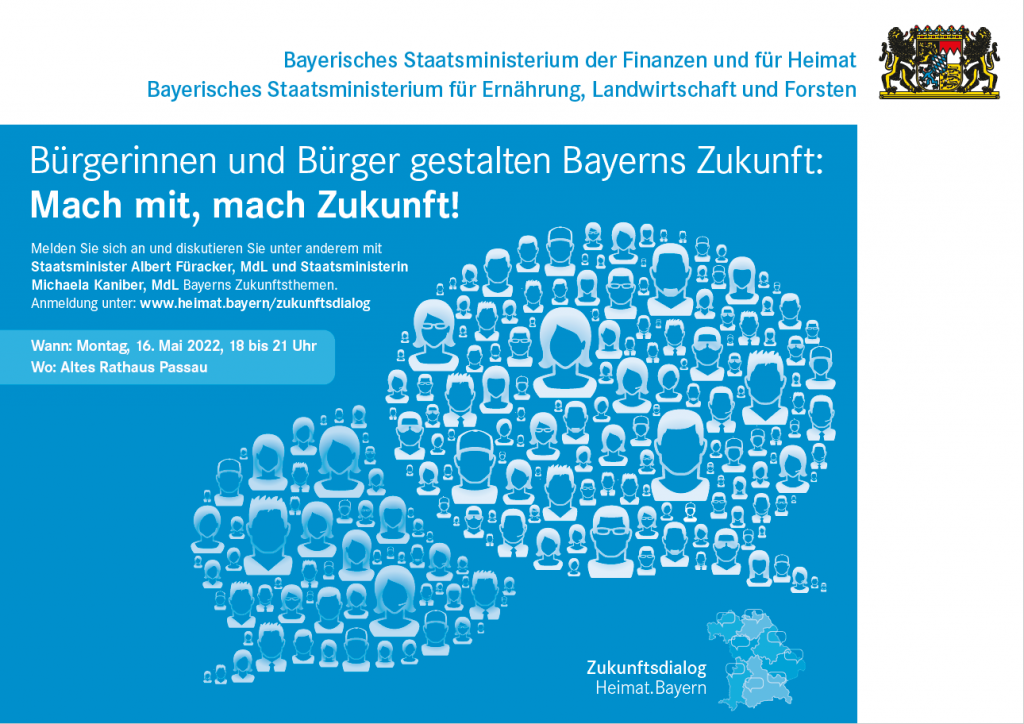 Bürgerinnen und Bürger gestalten Bayerns Zukunft: Mach mit, mach Zukunft! Plakat