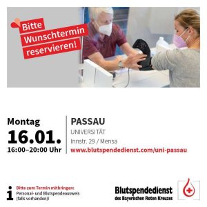 Flyer Blutspendedienst an der Uni - Montag 16.01.
